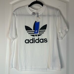 Adidas Kids White and Black Logo Tee